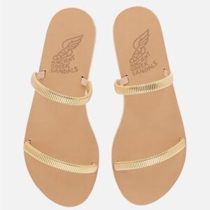 Ancient Greek Sandals Gold Leather Saita Slip On Flat Sandals
